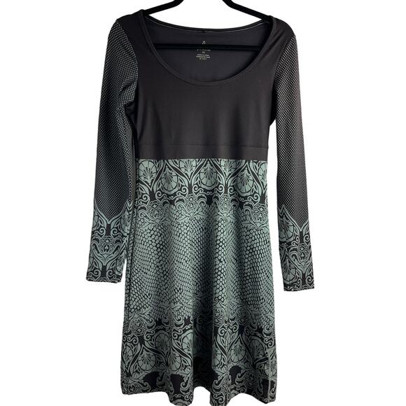 Prana Long Sleeve Brown/Mint Stretch Fit & Flare Mini Dress Womens Size XS Indie - Picture 1 of 9